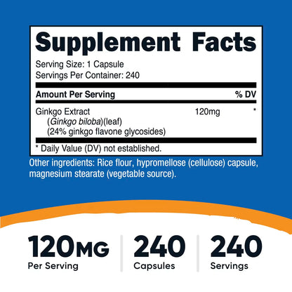 Nutricost Ginkgo Biloba 120mg – 240 Capsules, Extra Strength, Gluten-Free & GMO-Free