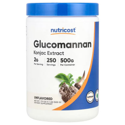 Nutricost Glucomannan Powder 500g – Pure Konjac Root Fiber SupplementNutricost, Glucomannan, Unflavored, 17.9 oz (500 g)