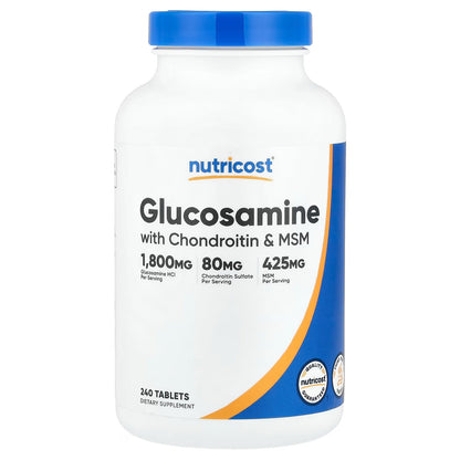 Nutricost Glucosamine 1800mg with Chondroitin & MSM – 240 Tablets, 120 Servings, Gluten-Free & GMO-Free