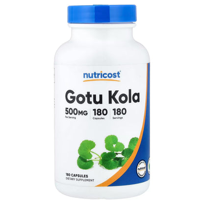 Nutricost Gotu Kola 500mg – 180 Vegetarian Capsules, Gluten-Free & GMO-Free Herbal Supplement
