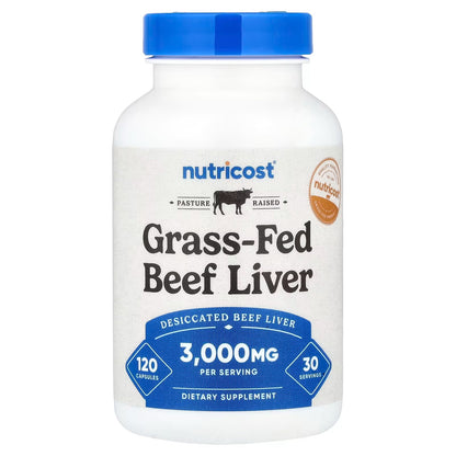 Nutricost Grass-Fed Desiccated Beef Liver 3000mg – 120 Capsules, Premium Nutrient-Dense Supplement