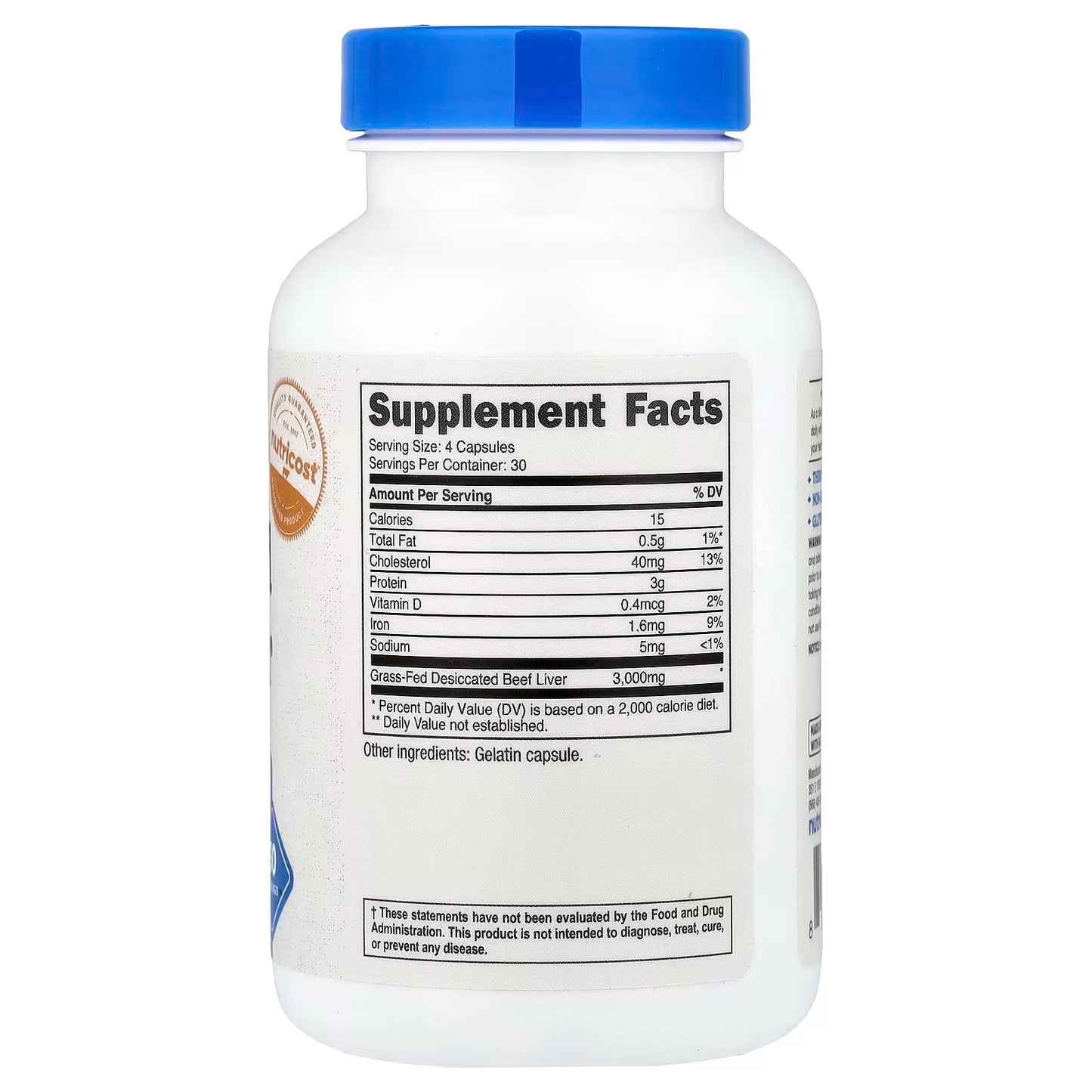 Nutricost Grass-Fed Desiccated Beef Liver 3000mg – 120 Capsules, Premium Nutrient-Dense Supplement