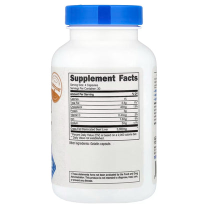 Nutricost Grass-Fed Desiccated Beef Liver 3000mg – 120 Capsules, Premium Nutrient-Dense Supplement