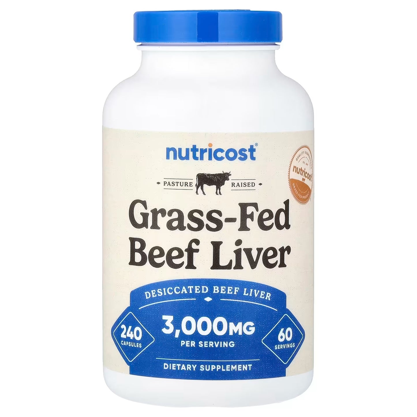 Nutricost Grass-Fed Desiccated Beef Liver 3000mg – 240 Capsules, 60 Servings, Pasture-Raised, GMO-Free & Gluten-Free