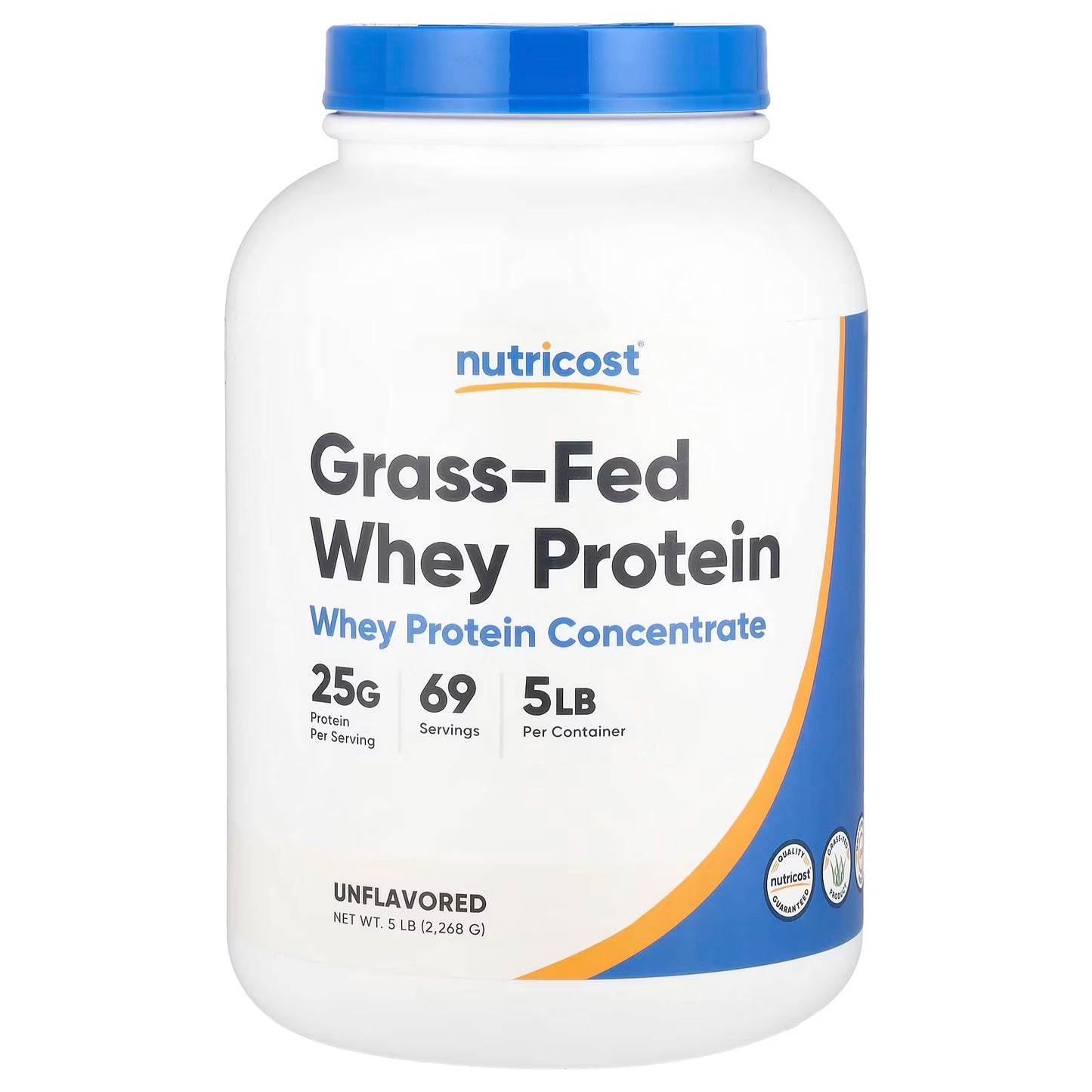 Nutricost Grass-Fed Whey Protein Concentrate 5 lbs (2.27kg) – Unflavored Protein Powde
