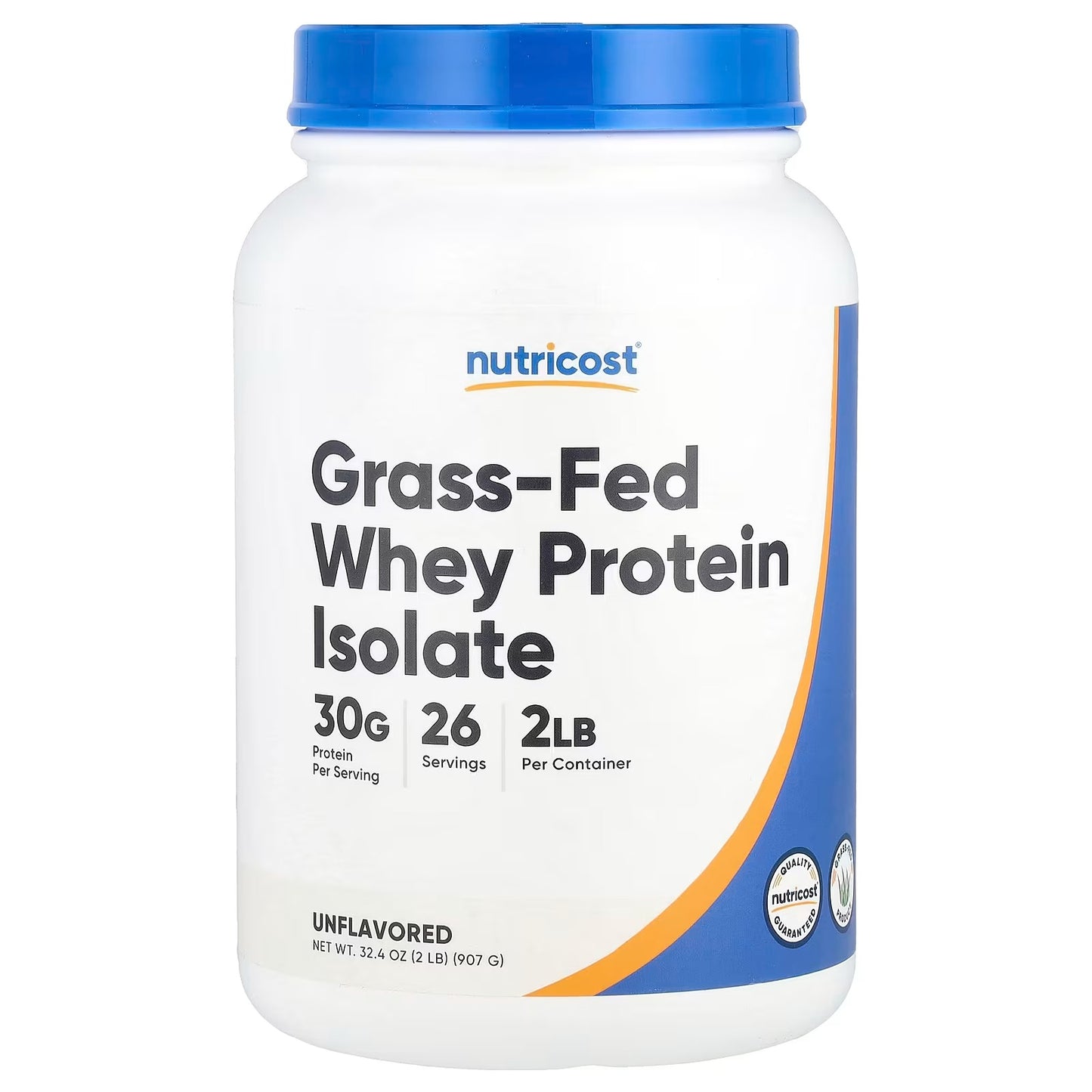 Nutricost Grass-Fed Whey Protein Isolate 2 lbs – Unflavored Pure Protein, Gluten-Free & GMO-Free