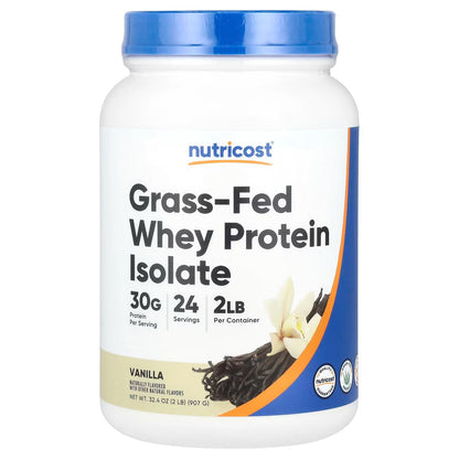 Nutricost Grass-Fed Whey Protein Isolate 2 lbs (907g) – Vanilla Flavor, Premium Protein Supplement