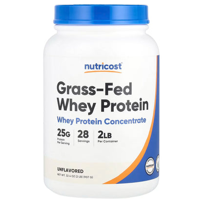 Nutricost Grass-Fed Whey Protein Isolate 2 lbs (907g) – Unflavored, Pure Protein Supplement
