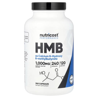 Nutricost HMB 1000mg (Beta-Hydroxy Beta-Methylbutyrate) – 240 Capsules, 500mg Per Capsule, 120 Servings, Gluten-Free & GMO-Free