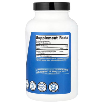 Nutricost HMB 1000mg (Beta-Hydroxy Beta-Methylbutyrate) – 240 Capsules, 500mg Per Capsule, 120 Servings, Gluten-Free & GMO-Free