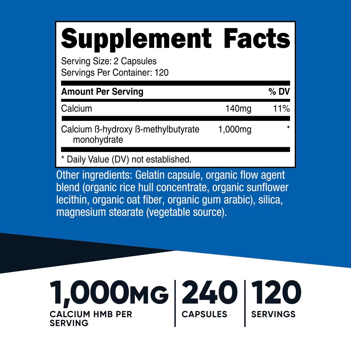 Nutricost HMB 1000mg (Beta-Hydroxy Beta-Methylbutyrate) – 240 Capsules, 500mg Per Capsule, 120 Servings, Gluten-Free & GMO-Free