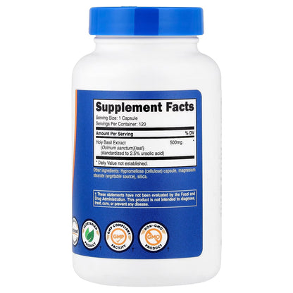 Nutricost Holy Basil 500mg – 120 Vegetarian Capsules, Gluten-Free Herbal Supplement