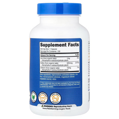 Nutricost Iodine 325mcg from Organic Sea Kelp – 120 Capsules, Natural Iodine Supplement