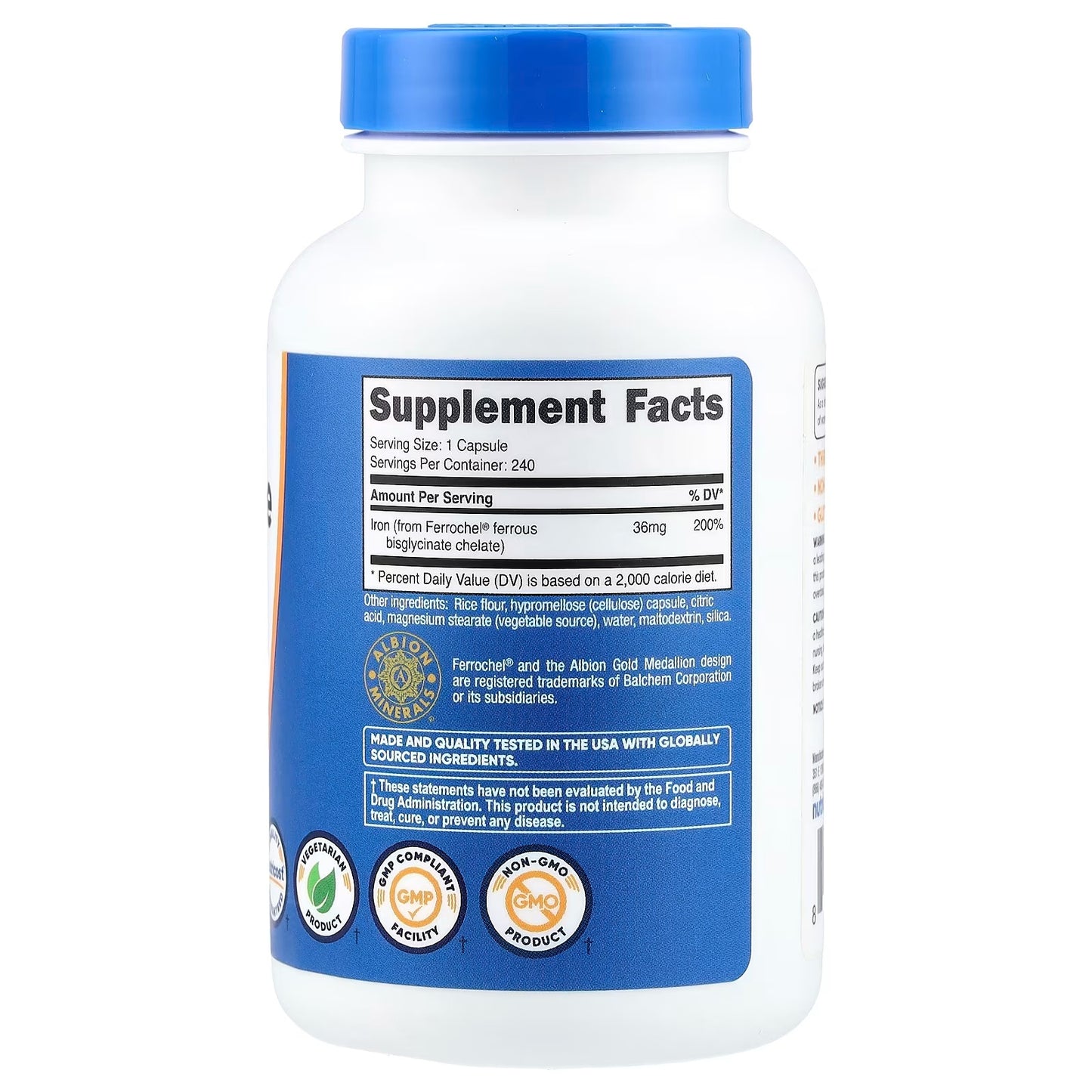 Nutricost Iron Chelate 36mg from Ferrochel® – 240 Capsules, Chelated Iron Supplement