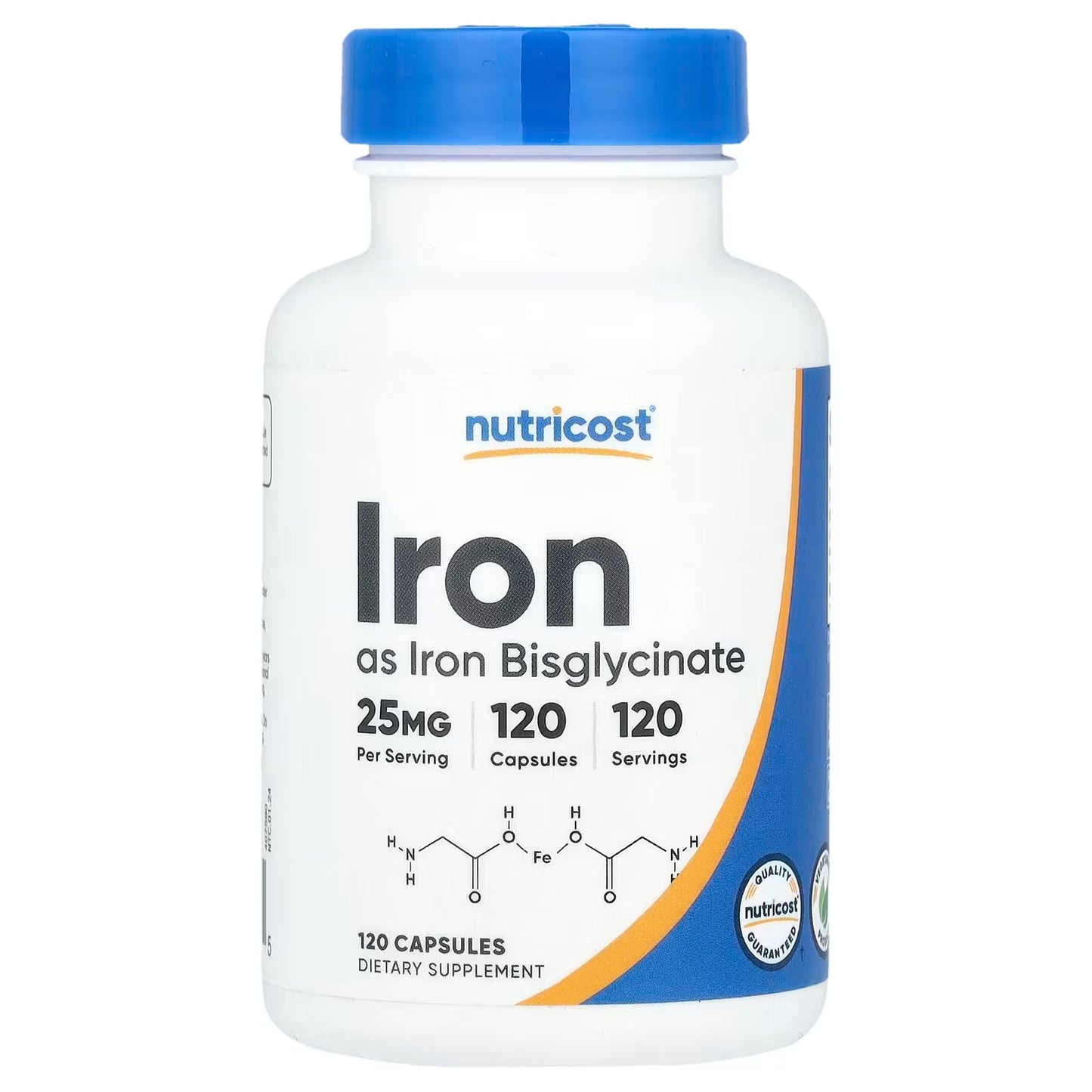 Nutricost Iron Bisglycinate 25mg – 120 Capsules, Ferrous Bisglycinate Chelate, Non-GMO & Gluten-Free