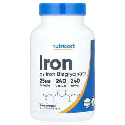 Nutricost Iron Bisglycinate 25mg – 120 Capsules, Ferrous Bisglycinate Chelate, Non-GMO & Gluten-Free