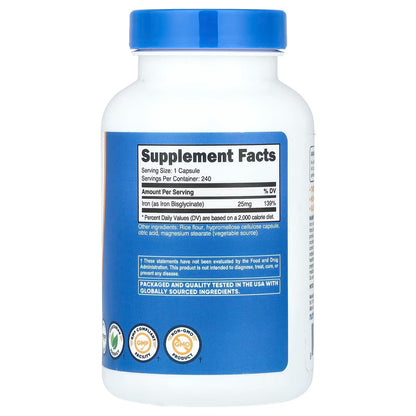Nutricost Iron Bisglycinate 25mg – 240 Capsules, Gentle Iron Chelate Supplemen