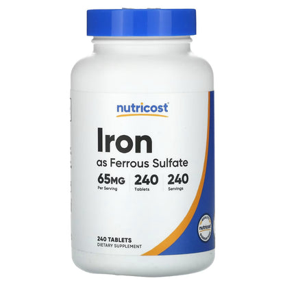Nutricost Iron 65mg (Ferrous Sulfate) – 240 Tablets, Non-GMO & Gluten-Free Iron Supplement