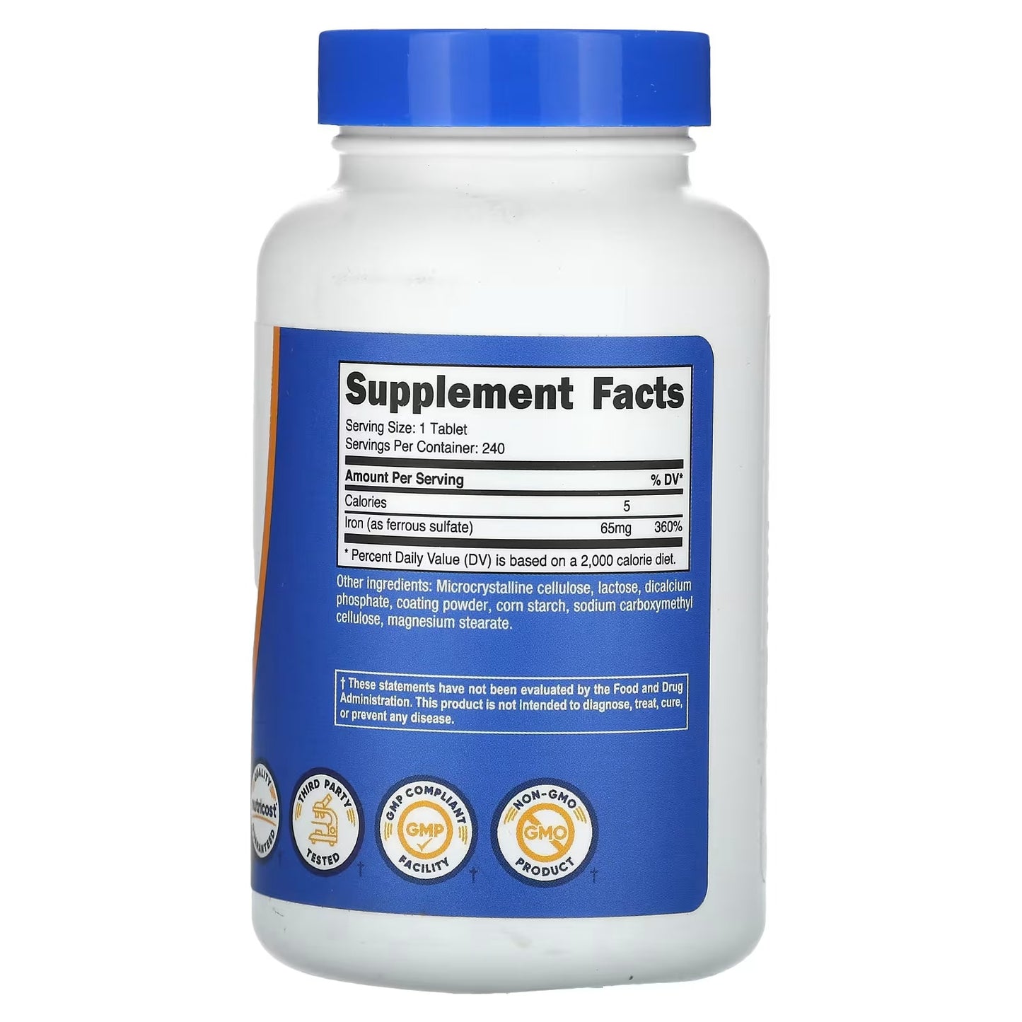 Nutricost Iron 65mg (Ferrous Sulfate) – 240 Tablets, Non-GMO & Gluten-Free Iron Supplement