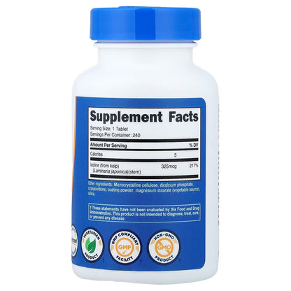 Nutricost Kelp Tablets with 325mcg Iodine – 240 Tablets, Gluten-Free Seaweed Mineral Supplement