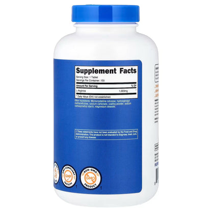 Nutricost L-Arginine 1000mg – 150 Tablets, High-Potency Amino Acid Supplement