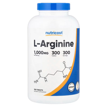 Nutricost L-Arginine 1000mg – 300 Tablets, High-Potency Amino Acid Supplement