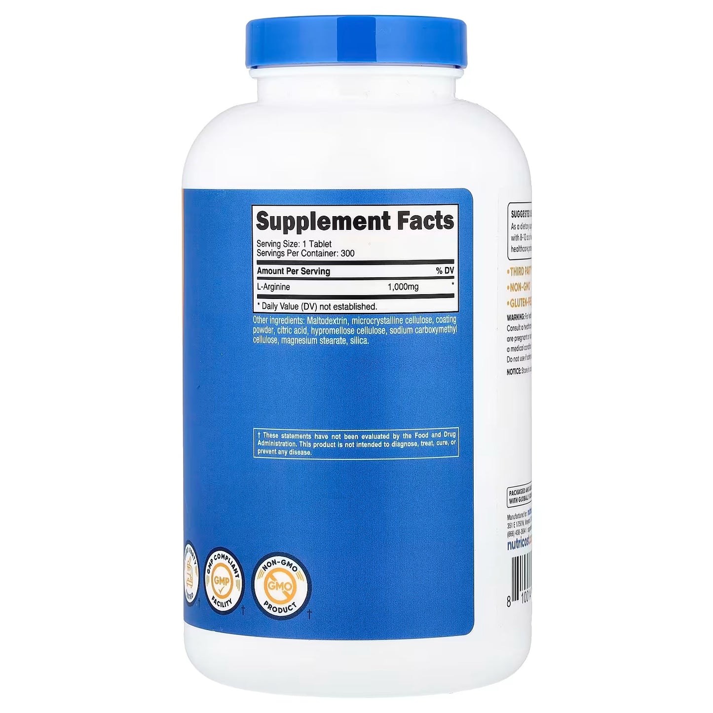 Nutricost L-Arginine 1000mg – 300 Tablets, High-Potency Amino Acid Supplement