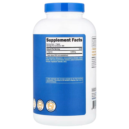 Nutricost L-Arginine 1000mg – 300 Tablets, High-Potency Amino Acid Supplement