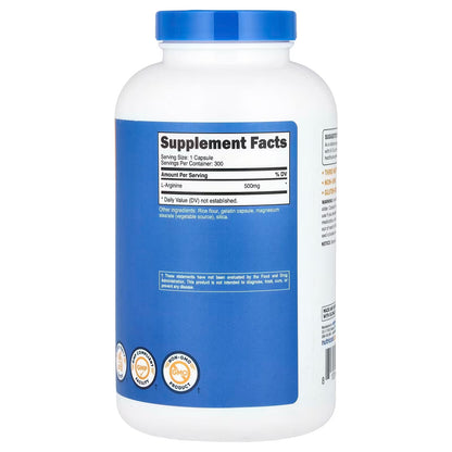 Nutricost L-Arginine 500mg – 300 Capsules, Gluten-Free & Non-GMO Amino Acid Supplement