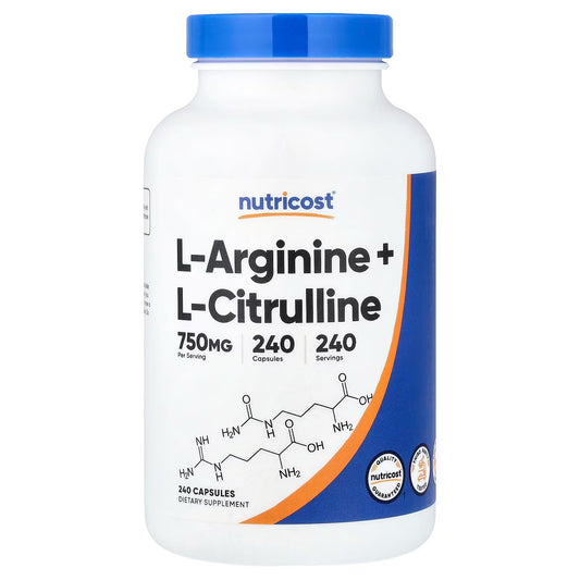 Nutricost L-Arginine + L-Citrulline – 240 Capsules | Amino Acid Supplement