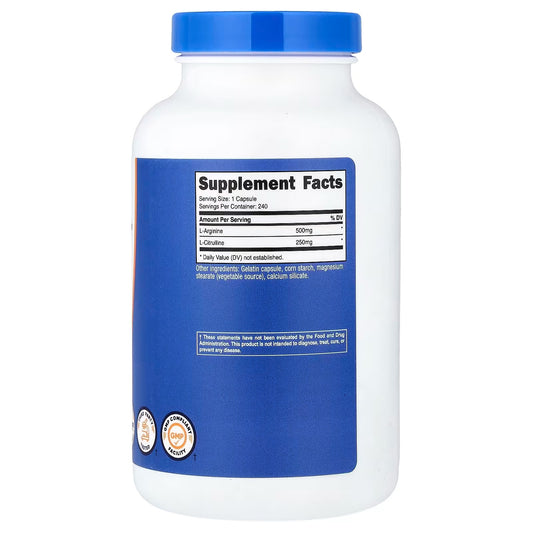 Nutricost L-Arginine + L-Citrulline – 240 Capsules | Amino Acid Supplement