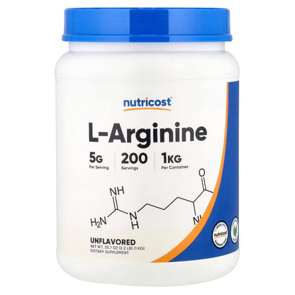 Nutricost L-Arginine Powder 1kg (2.2 lbs) – Pure L-Arginine, 5g Per Serving, Amino Acid Supplement