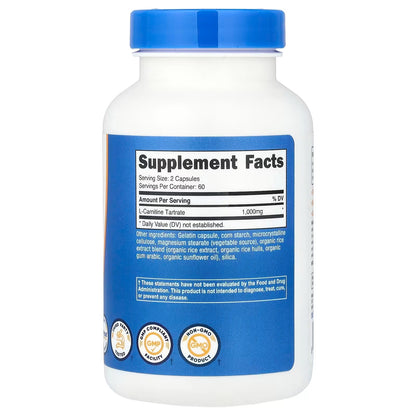 Nutricost L-Carnitine Tartrate 1000mg – 240 Capsules, 120 Servings, 500mg Per Capsule