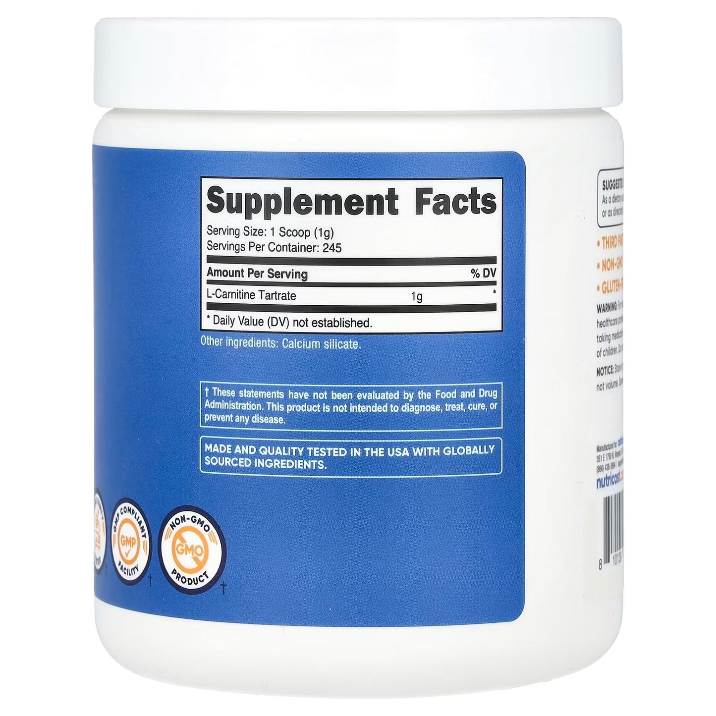 Nutricost L-Carnitine Tartrate Powder 100g – 100 Servings, Amino Acid & Fitness Supplement