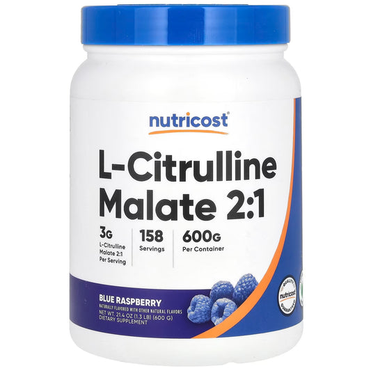 Nutricost L-Citrulline Malate 2:1 Powder 600g – Blue Raspberry Flavor, Amino Acid & Pre-Workout Supplement