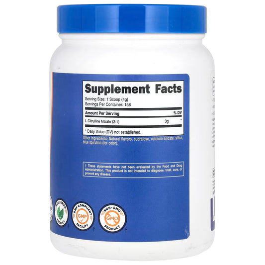 Nutricost L-Citrulline Malate 2:1 Powder 600g – Blue Raspberry Flavor, Amino Acid & Pre-Workout Supplement