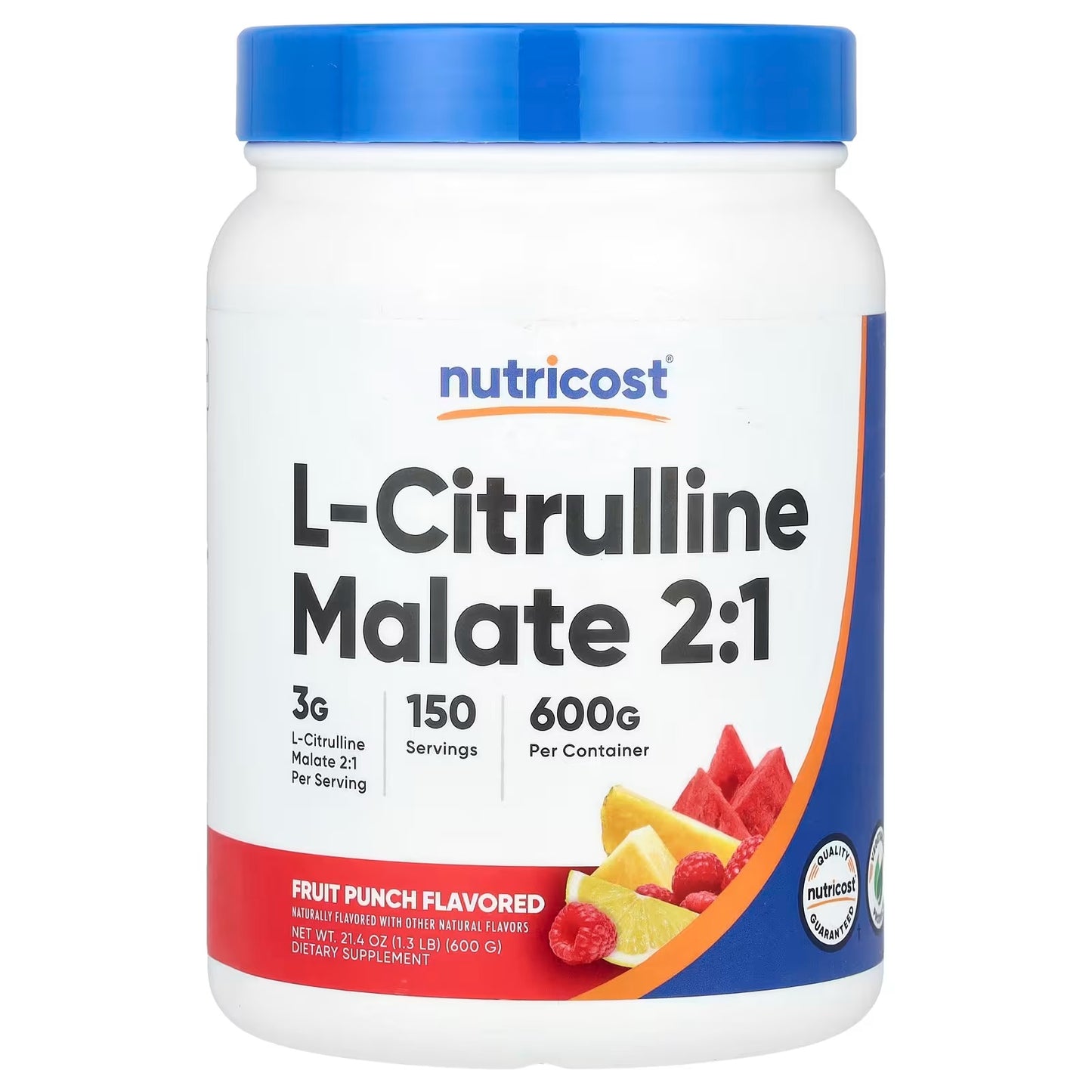 Nutricost L-Citrulline Malate 2:1 Powder 600g – Fruit Punch Flavor, Workout & Pre-Workout Support