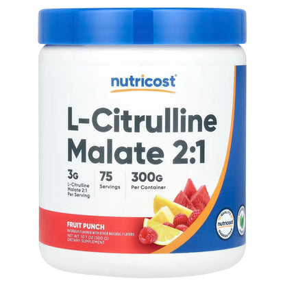 Nutricost L-Citrulline Malate 2:1 Powder 300g – Strawberry Kiwi Flavor, Pre-Workout & Amino Acid Supplement