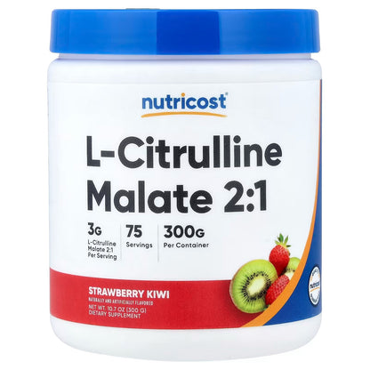 Nutricost L-Citrulline Malate 2:1 Powder 300g – Strawberry Kiwi Flavor, Pre-Workout & Amino Acid Supplement