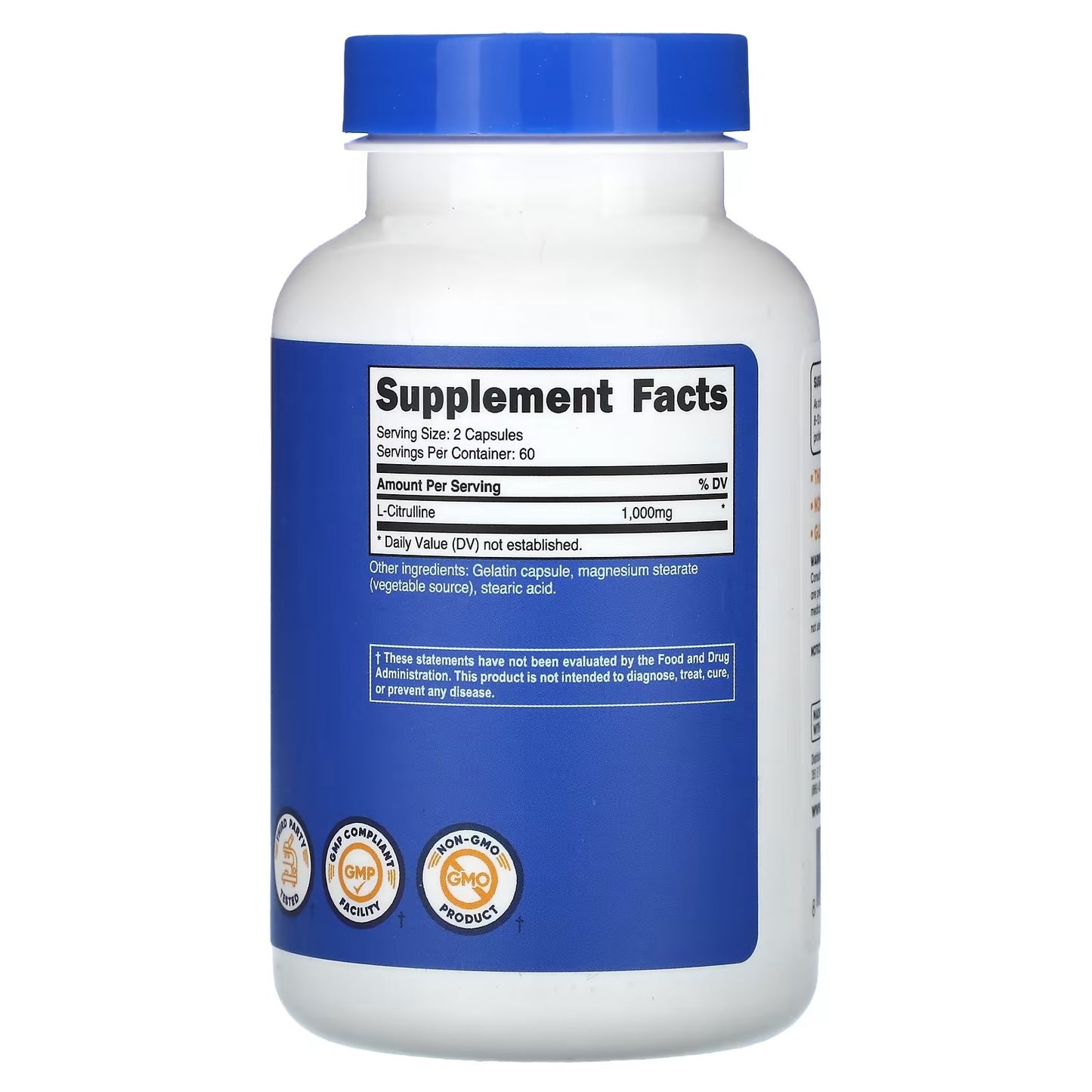 Nutricost L-Citrulline 1000mg – 120 Capsules, 60 Servings, 500mg Per Capsule, Gluten-Free & GMO-Free