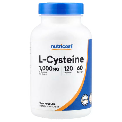 Nutricost L-Cysteine 1000mg – 120 Capsules, 60 Servings, Gluten-Free Amino Acid Supplement