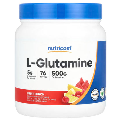 Nutricost L-Glutamine Powder 500g – Fruit Punch Flavor, 76 Servings, Amino Acid Supplement