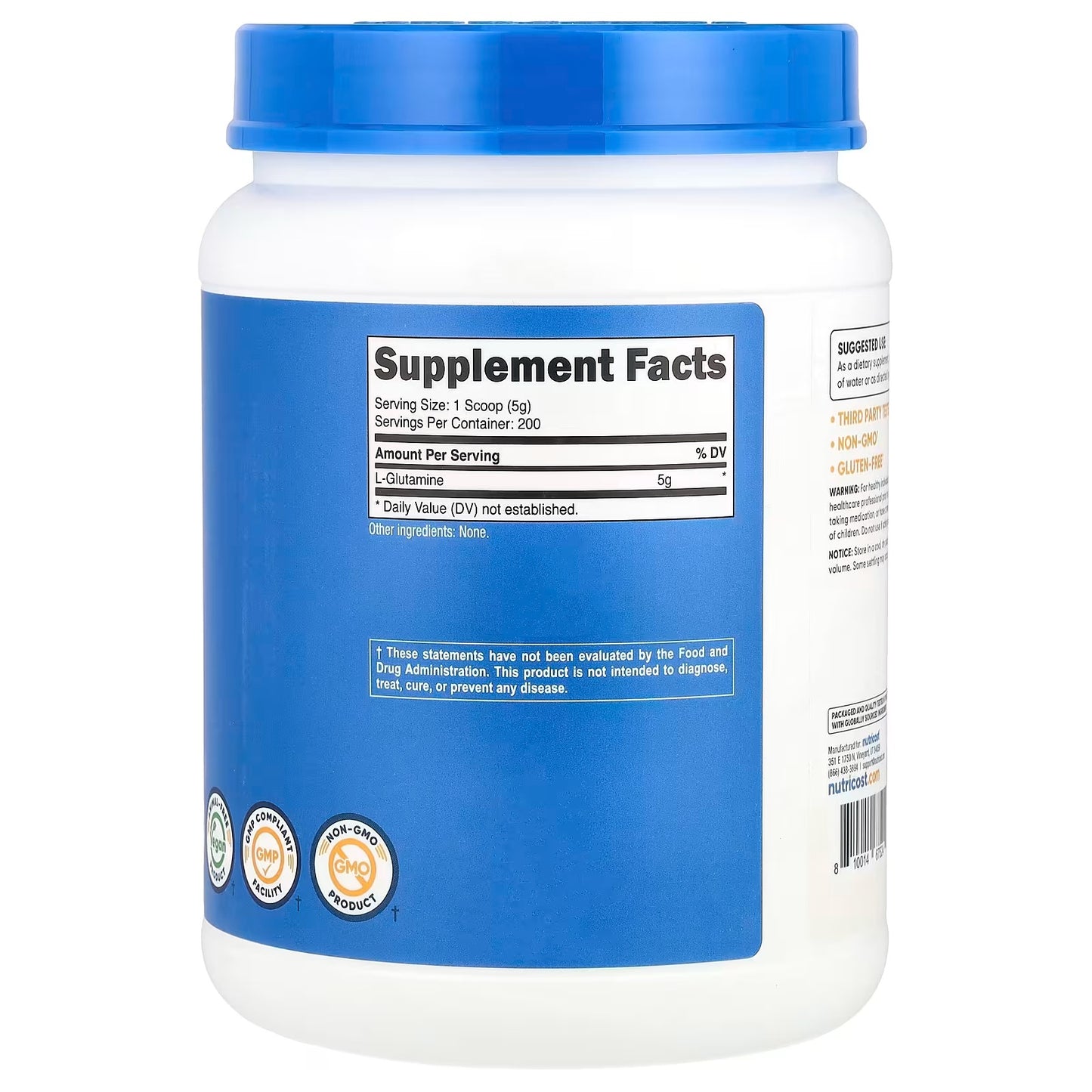 Nutricost L-Glutamine Powder 1kg – Unflavored Pure L-Glutamine Non-GMO & Gluten-Free