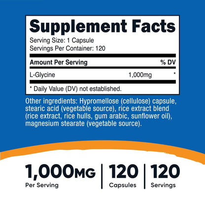 Nutricost L-Glycine 1000mg – 120 Vegetarian Capsules, Gluten-Free & GMO-Free