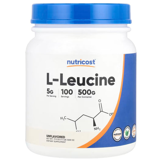 Nutricost Pure L-Leucine Powder 500g – High-Purity Essential Amino Acid Supplement