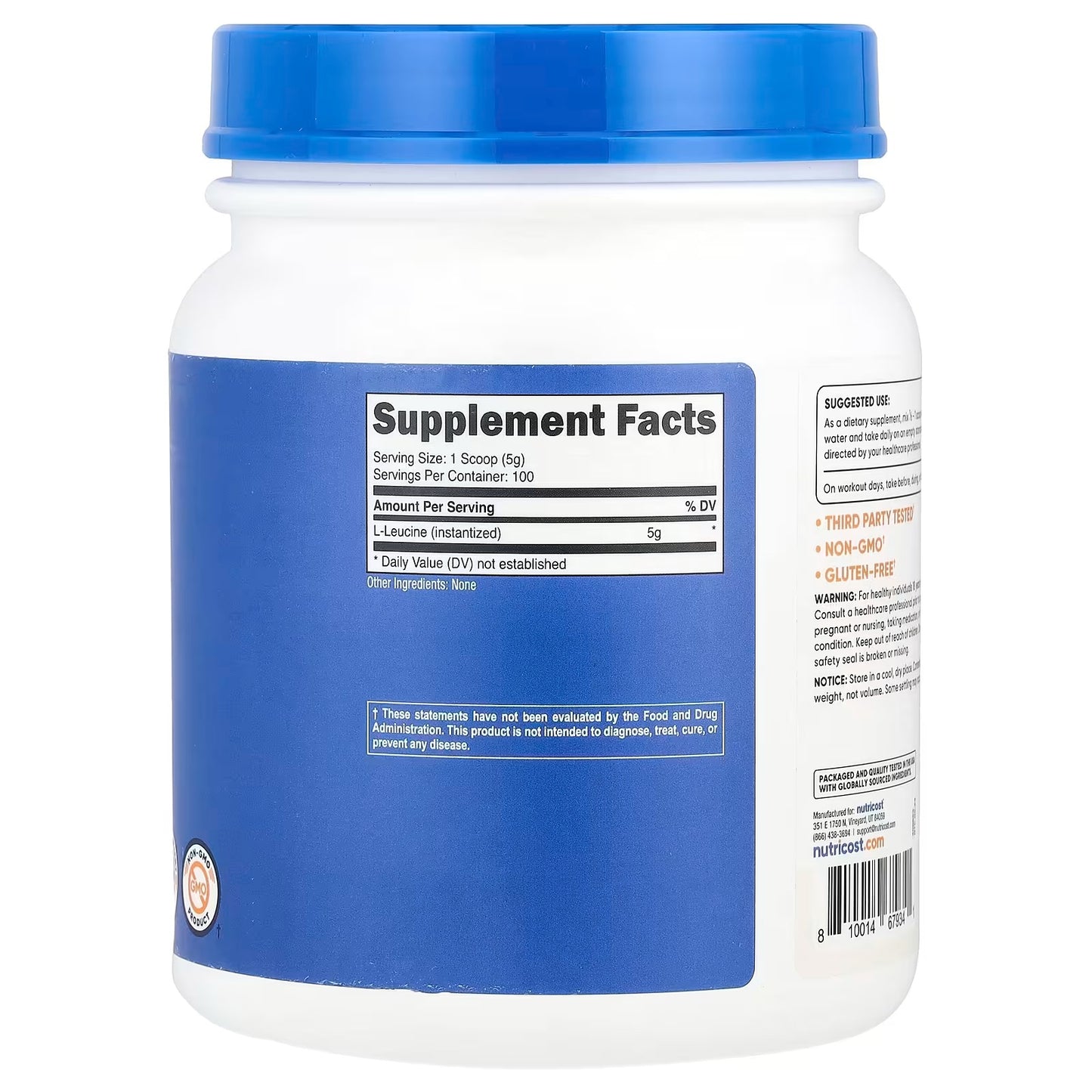 Nutricost Pure L-Leucine Powder 500g – High-Purity Essential Amino Acid Supplement