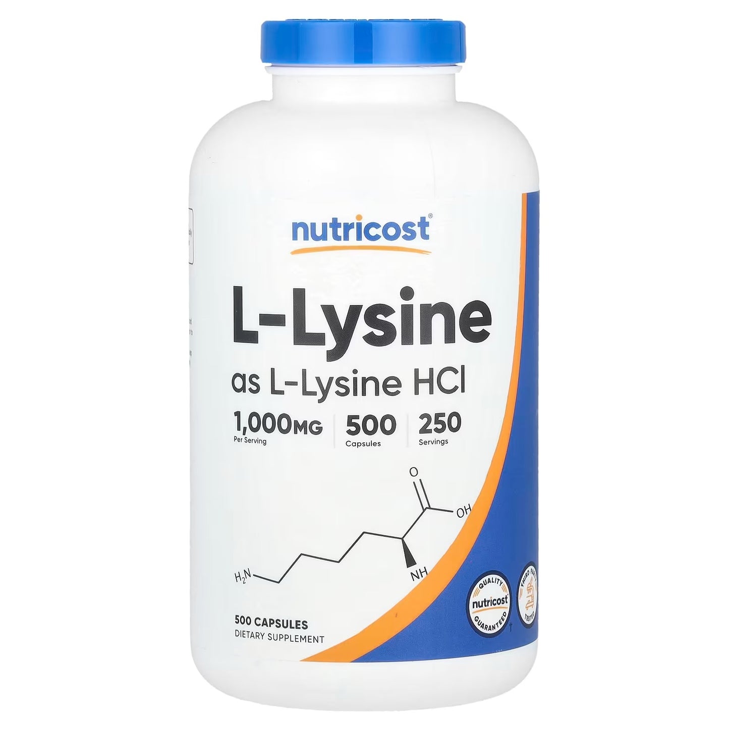 Nutricost L-Lysine 1000mg – 500 Capsules, 250 Servings, 500mg Per Capsule Amino Acid Supplement