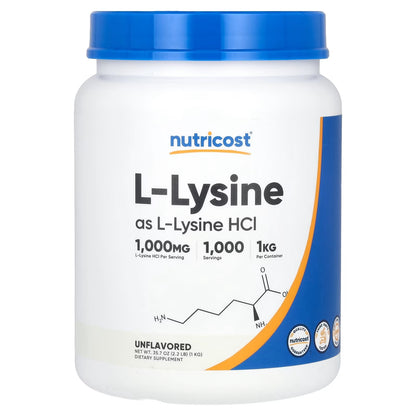 Nutricost L-Lysine Powder 1kg (2.2 lbs) – Pure L-Lysine, Gluten-Free & GMO-Free Amino Acid Supplement