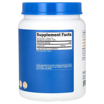 Nutricost L-Lysine Powder 1kg (2.2 lbs) – Pure L-Lysine, Gluten-Free & GMO-Free Amino Acid Supplement