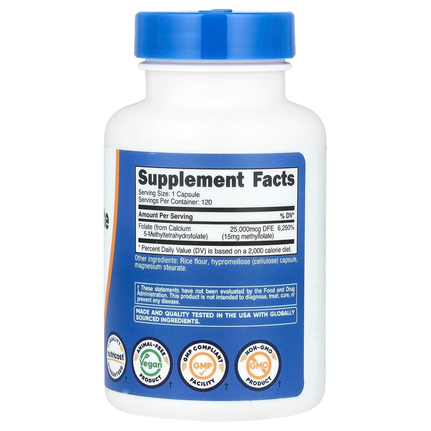 Nutricost L-Methylfolate 15mg (5-MTHF) – 120 Vegan Capsules, Gluten-Free & GMO-Free